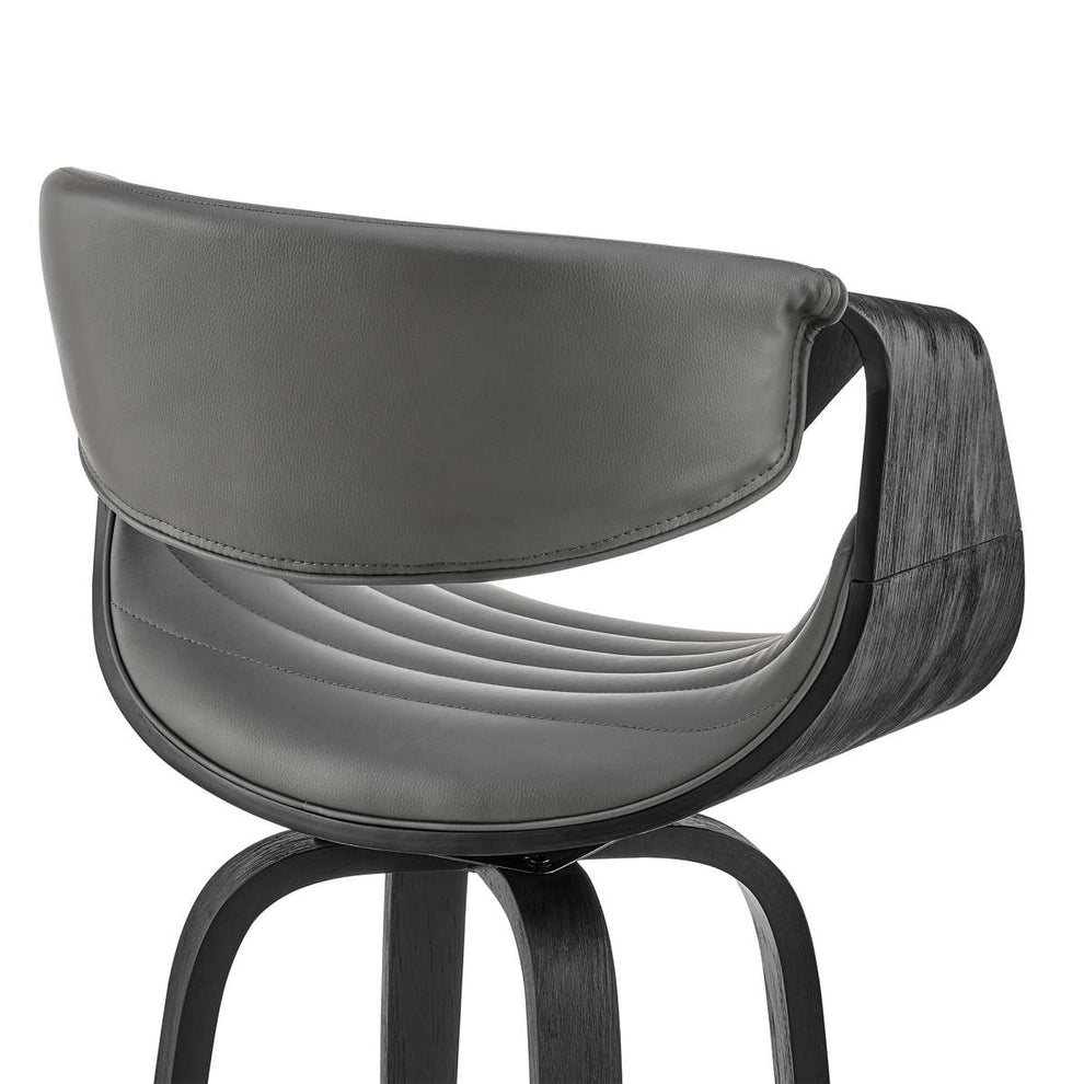 Arya 26" Swivel Counter Stool in Gray Faux Leather and Black Wood By Armen Living | Bar Stools | Modishstore - 6