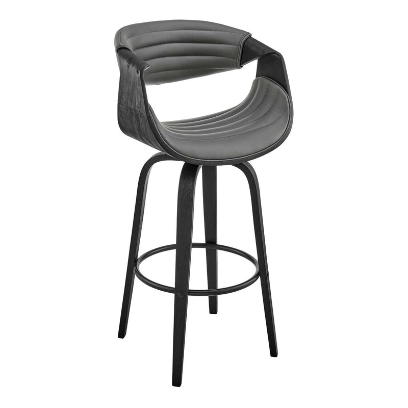 Arya 26" Swivel Counter Stool in Gray Faux Leather and Black Wood By Armen Living | Bar Stools | Modishstore