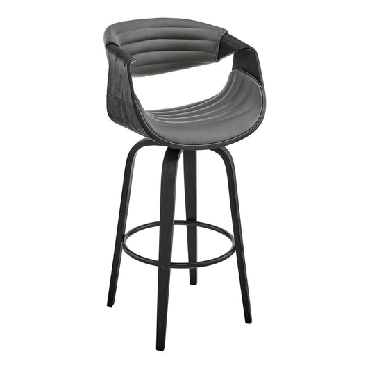 Arya 30" Swivel Bar Stool in Gray Faux Leather and Black Wood By Armen Living | Bar Stools | Modishstore