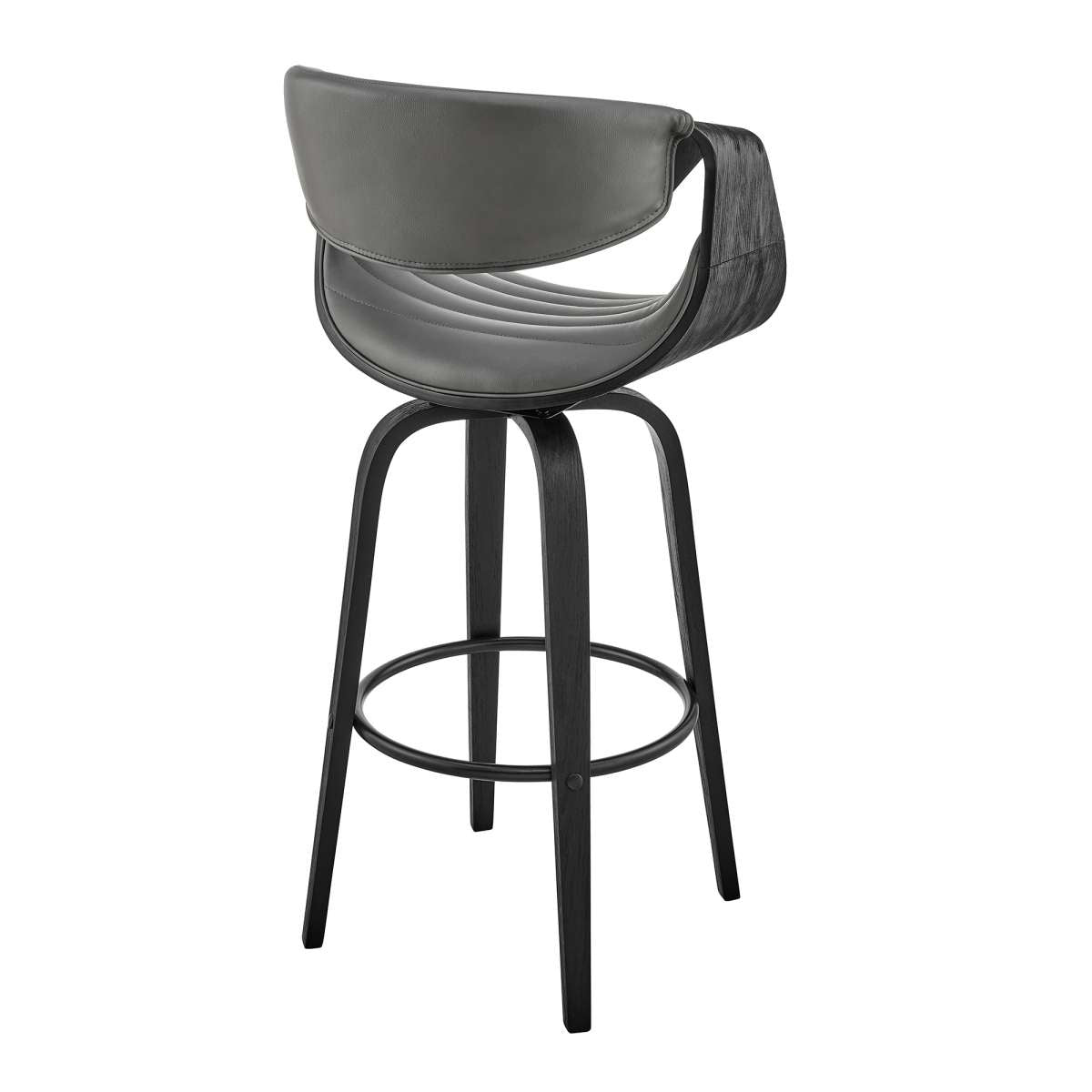 Arya 30" Swivel Bar Stool in Gray Faux Leather and Black Wood By Armen Living | Bar Stools | Modishstore - 3