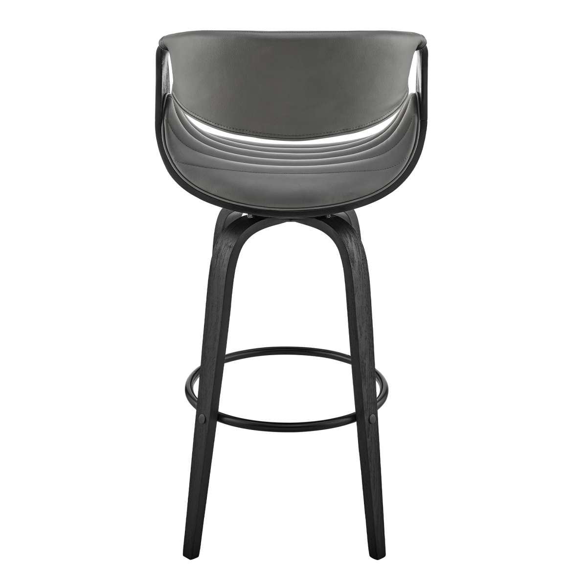 Arya 30" Swivel Bar Stool in Gray Faux Leather and Black Wood By Armen Living | Bar Stools | Modishstore - 4