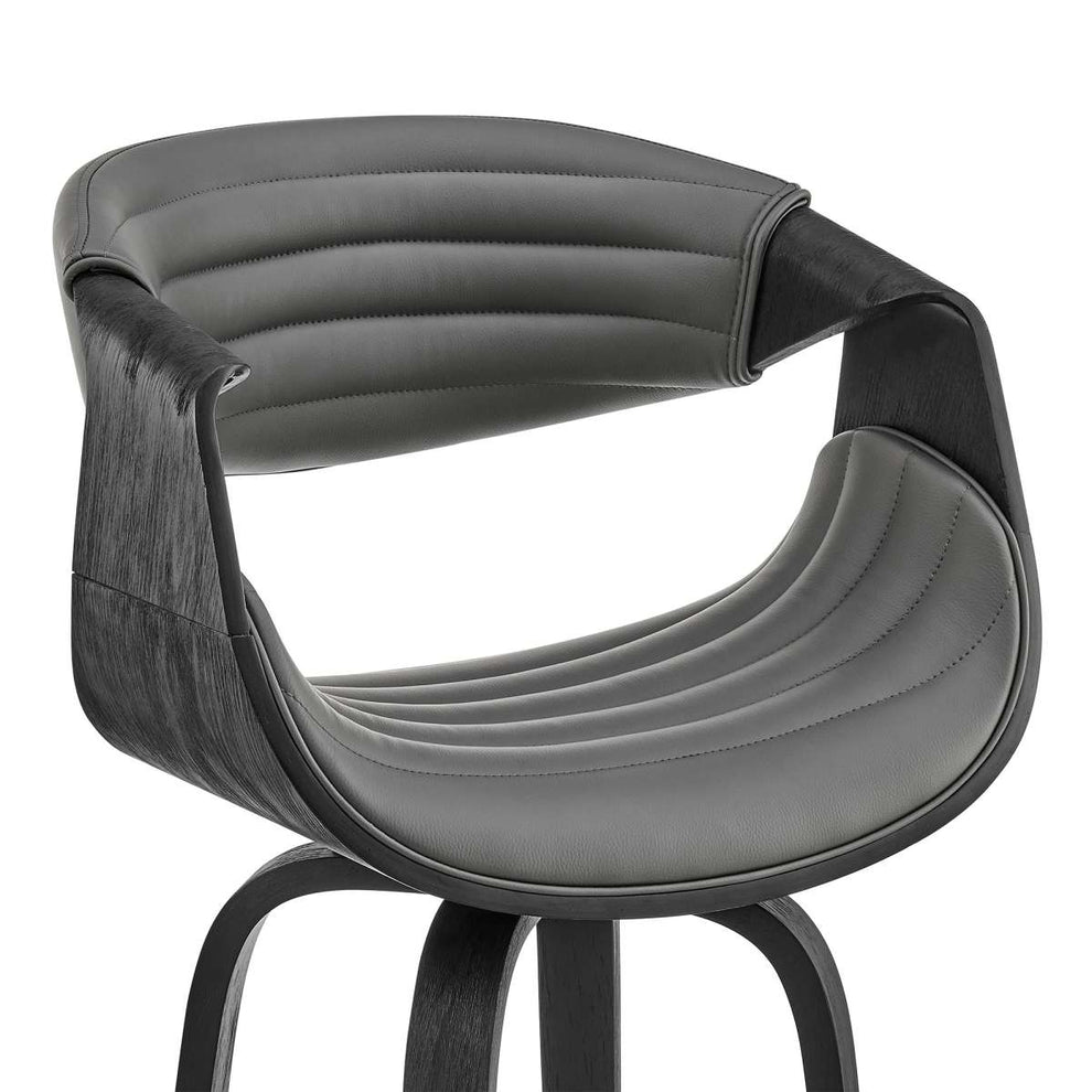 Arya 30" Swivel Bar Stool in Gray Faux Leather and Black Wood By Armen Living | Bar Stools | Modishstore - 5