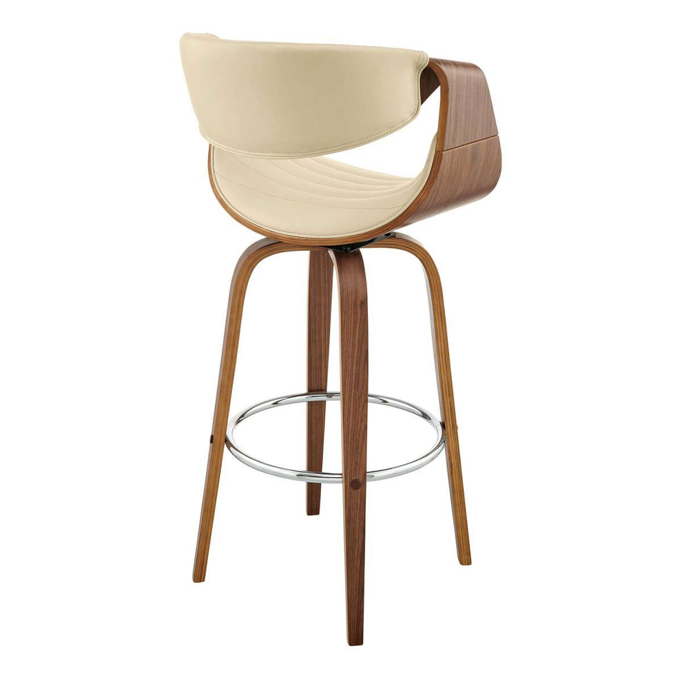Arya 30" Swivel Bar Stool in Cream Faux Leather and Walnut Wood By Armen Living | Bar Stools | Modishstore - 3
