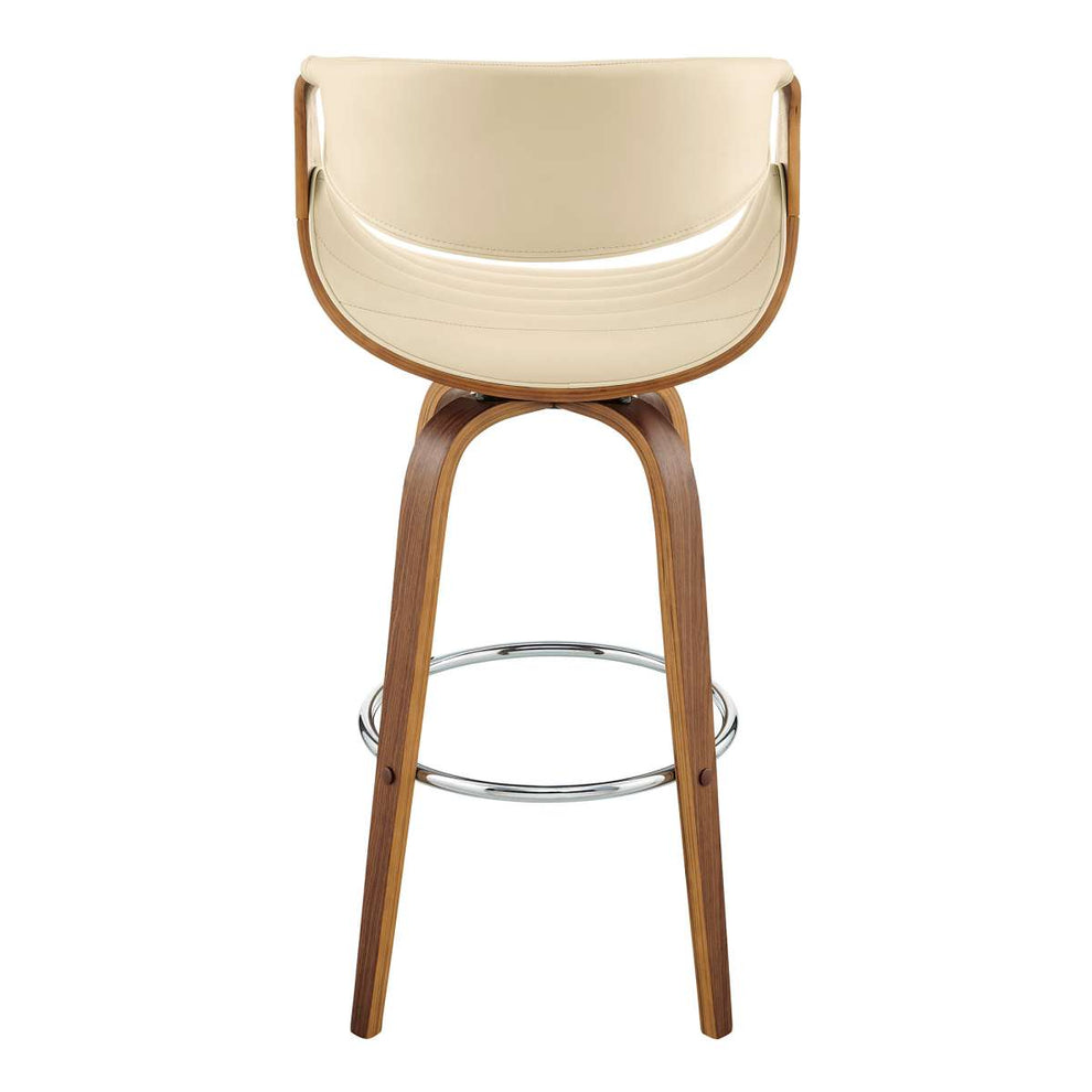 Arya 30" Swivel Bar Stool in Cream Faux Leather and Walnut Wood By Armen Living | Bar Stools | Modishstore - 4