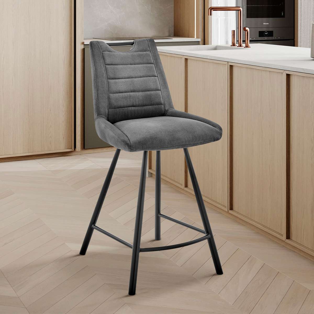 Arizona 26" Counter Height Bar Stool in Charcoal Fabric and Black Finish By Armen Living | Bar Stools |  Modishstore 