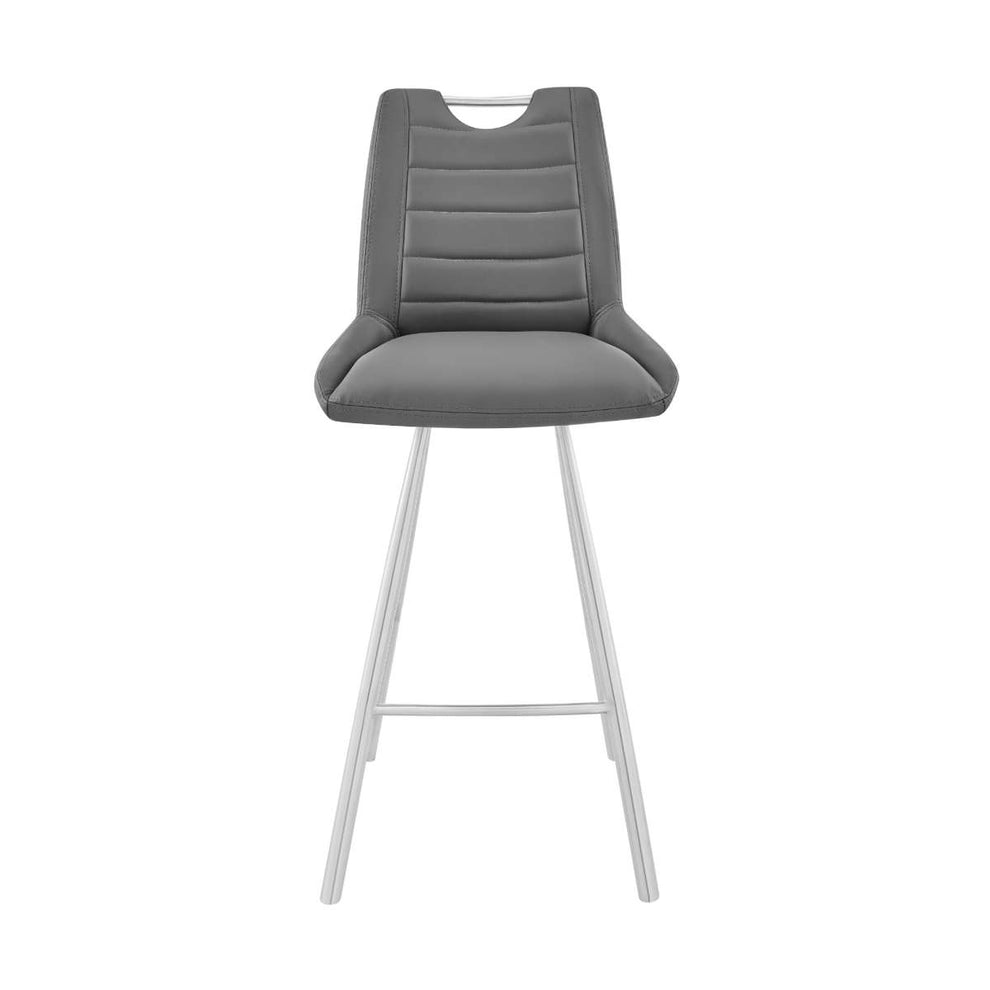 Arizona 30" Bar Height Bar Stool in Charcoal Faux Leather and Brushed Stainless Steel Finish By Armen Living | Bar Stools | Modishstore - 2