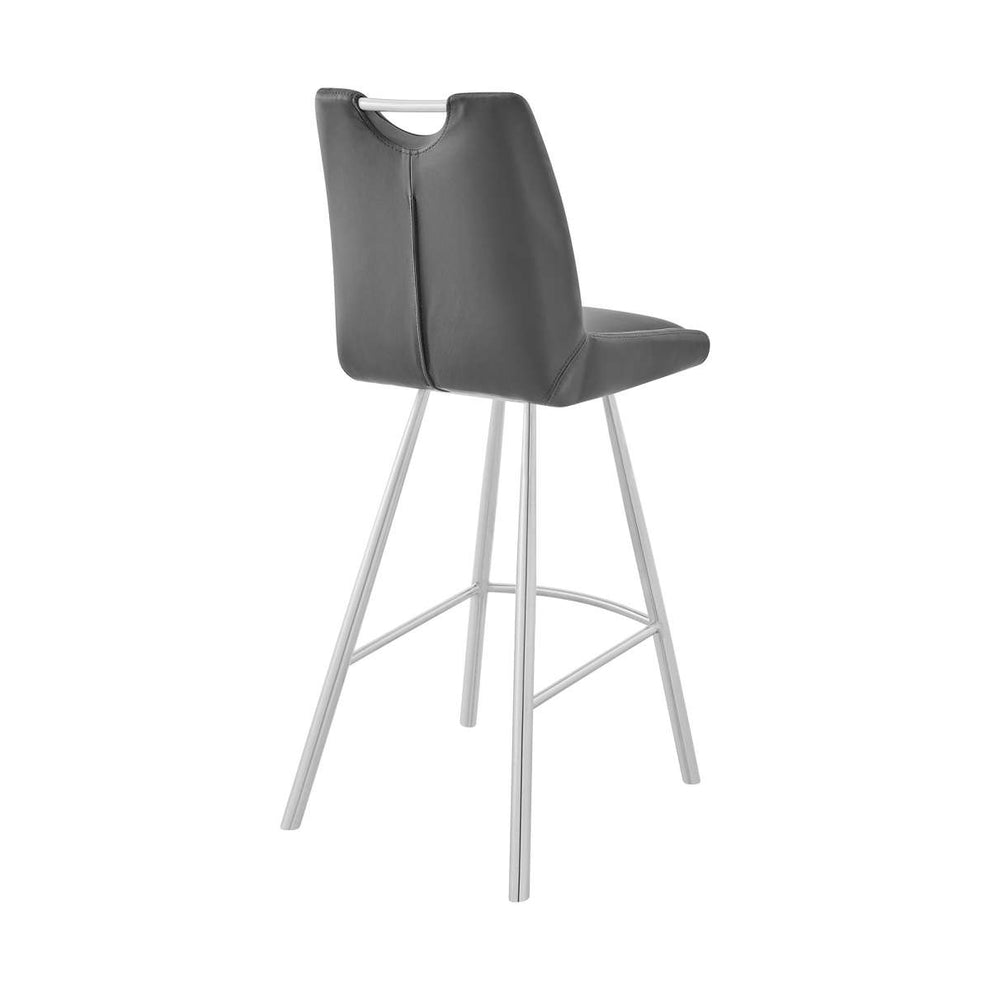 Arizona 30" Bar Height Bar Stool in Charcoal Faux Leather and Brushed Stainless Steel Finish By Armen Living | Bar Stools | Modishstore - 3