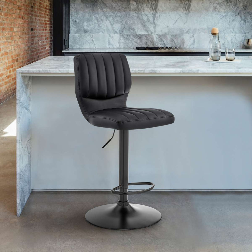 Bardot Adjustable Height Black Faux Leather Swivel Bar Stool By Armen Living | Bar Stools |  Modishstore  - 2