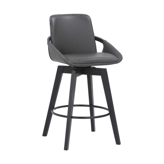 Baylor 26" Gray Faux Leather and Black Wood Swivel Bar Stool By Armen Living | Bar Stools | Modishstore