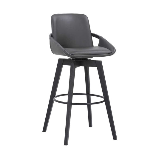Baylor 30" Gray Faux Leather and Black Wood Swivel Bar Stool By Armen Living | Bar Stools | Modishstore