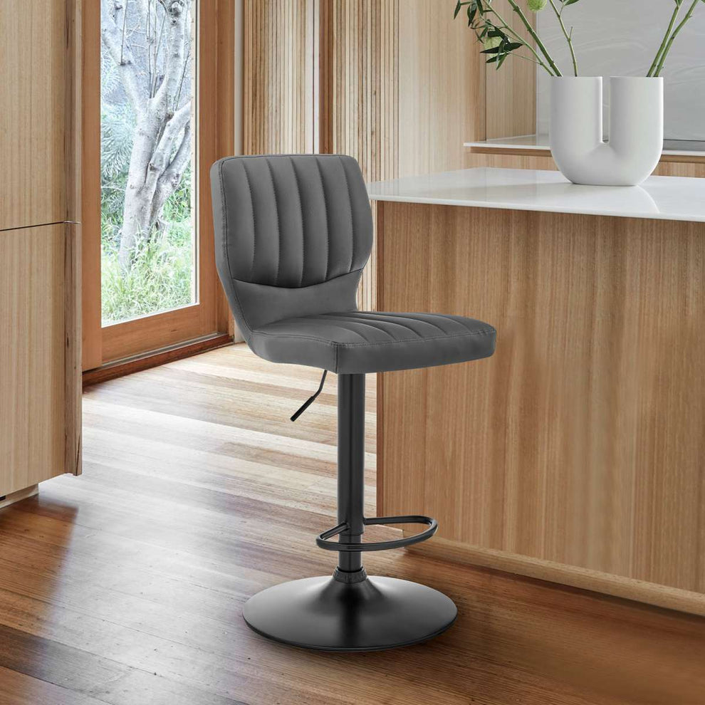Bardot Adjustable Height Black Faux Leather Swivel Bar Stool By Armen Living | Bar Stools |  Modishstore  - 7