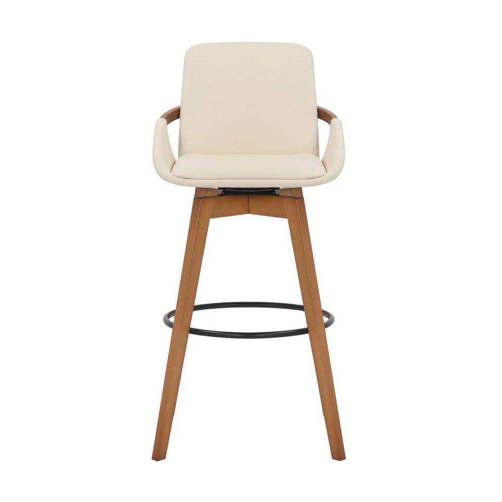 Baylor 30" Cream Faux Leather and Walnut Wood Swivel Bar Stool By Armen Living | Bar Stools | Modishstore - 2