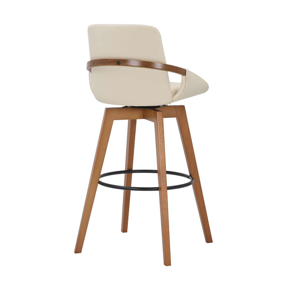 Baylor 30" Cream Faux Leather and Walnut Wood Swivel Bar Stool By Armen Living | Bar Stools | Modishstore - 3