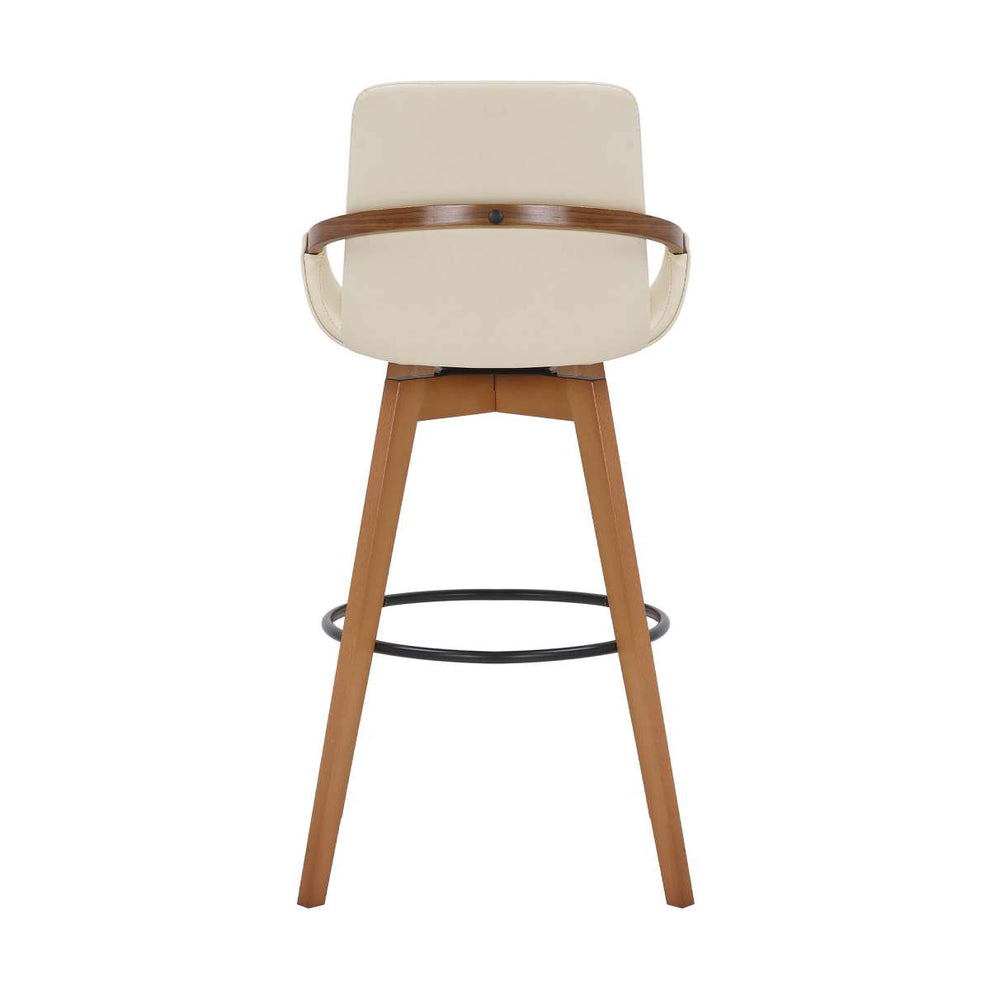 Baylor 30" Cream Faux Leather and Walnut Wood Swivel Bar Stool By Armen Living | Bar Stools | Modishstore - 4