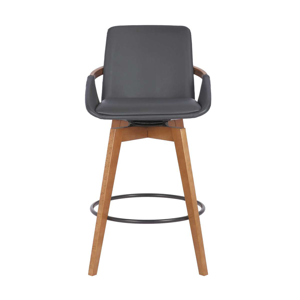 Baylor 26" Gray Faux Leather and Walnut Wood Swivel Bar Stool By Armen Living | Bar Stools | Modishstore - 2