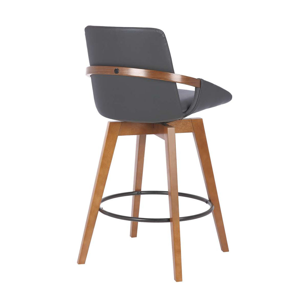 Baylor 26" Gray Faux Leather and Walnut Wood Swivel Bar Stool By Armen Living | Bar Stools | Modishstore - 3