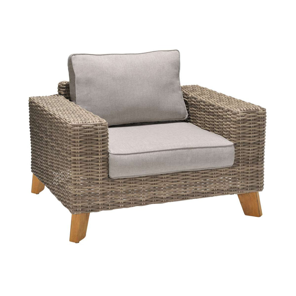 Bahamas Outdoor Wicker & Teak Wood Lounge Chair with Beige Olefin By Armen Living | Outdoor Chairs |  Modishstore  - 5