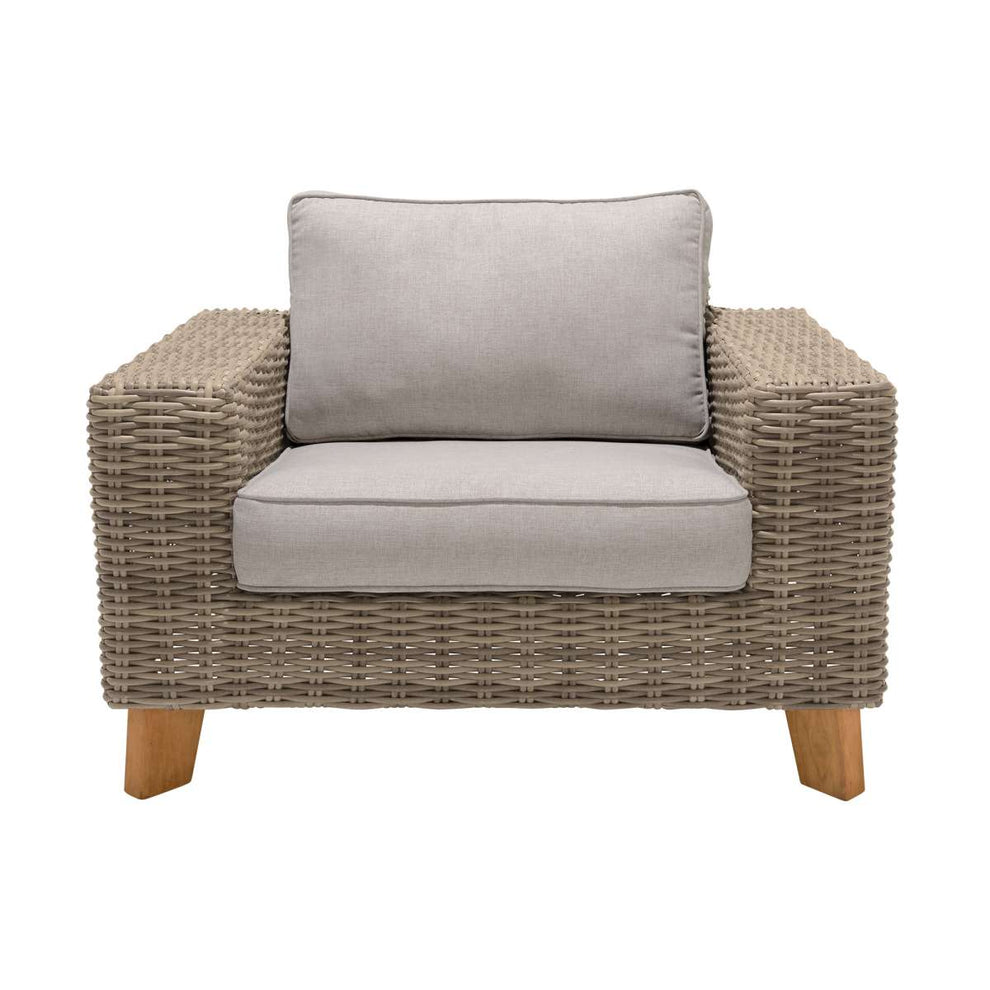 Bahamas Outdoor Wicker & Teak Wood Lounge Chair with Beige Olefin By Armen Living | Outdoor Chairs |  Modishstore  - 6