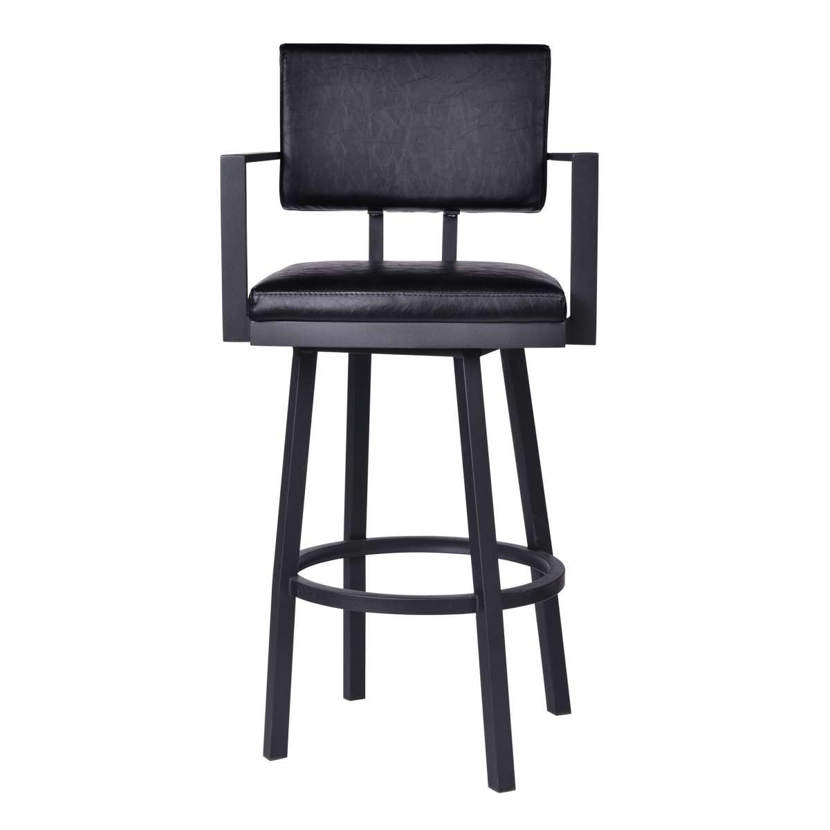 Balboa 26" Counter Height Swivel Vintage Black Faux Leather and Metal Bar Stool with Arms By Armen Living | Bar Stools | Modishstore - 2