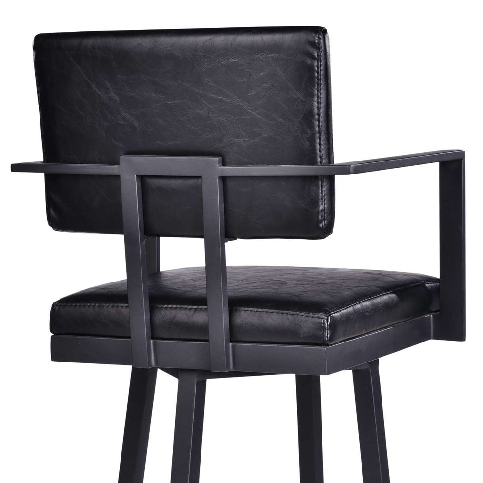 Balboa 26" Counter Height Swivel Vintage Black Faux Leather and Metal Bar Stool with Arms By Armen Living | Bar Stools | Modishstore - 4