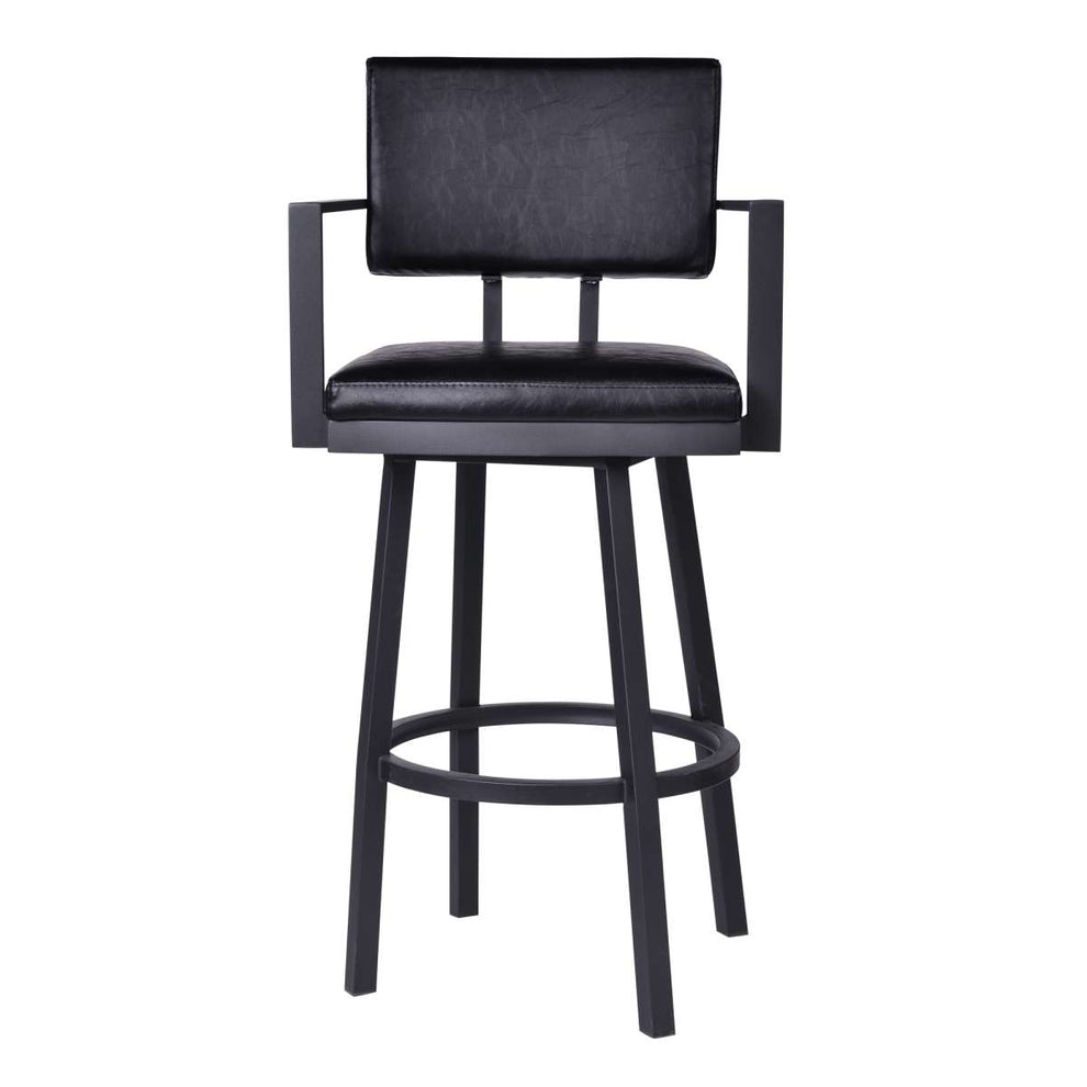 Balboa 30" Bar Height Swivel Vintage Black Faux Leather and Metal Bar Stool with Arms By Armen Living | Bar Stools | Modishstore - 2