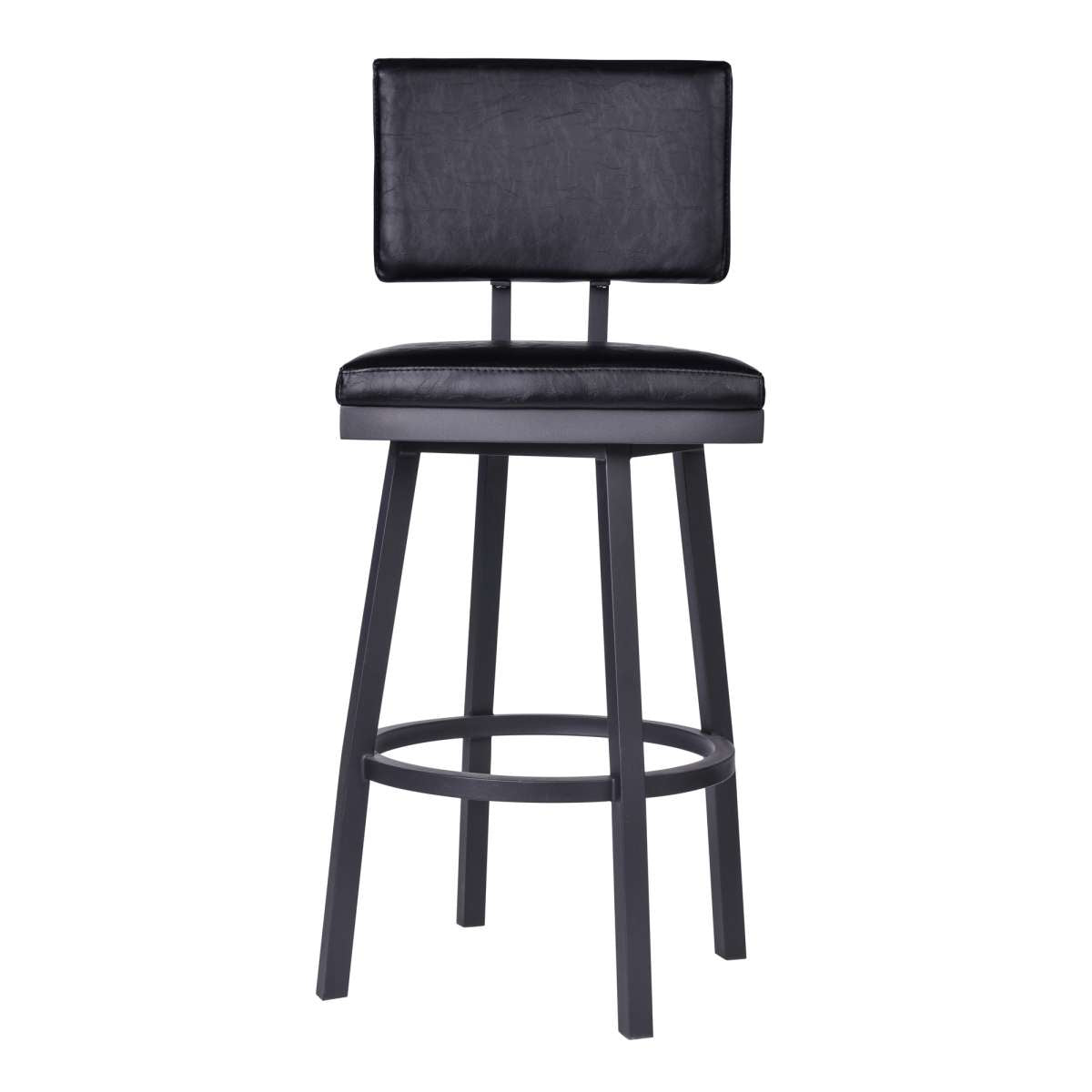 Balboa 26" Counter Height Swivel Vintage Black Faux Leather and Metal Bar Stool By Armen Living | Bar Stools | Modishstore - 2