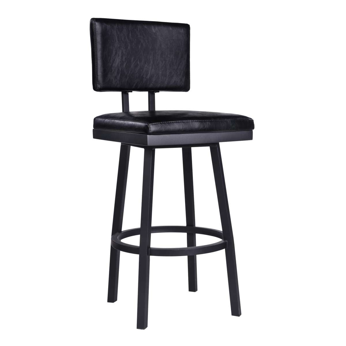 Balboa 30" Bar Height Swivel Vintage Black Faux Leather and Metal Bar Stool By Armen Living | Bar Stools | Modishstore