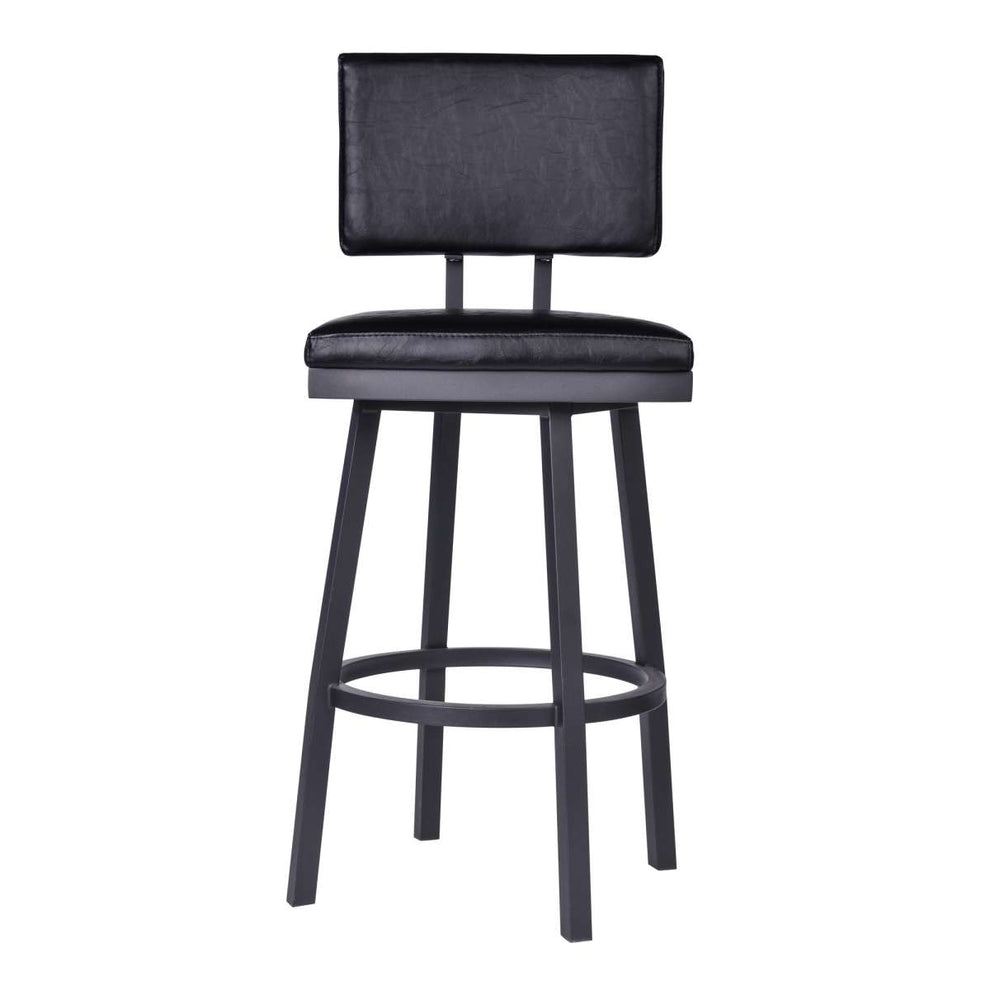 Balboa 30" Bar Height Swivel Vintage Black Faux Leather and Metal Bar Stool By Armen Living | Bar Stools | Modishstore - 2