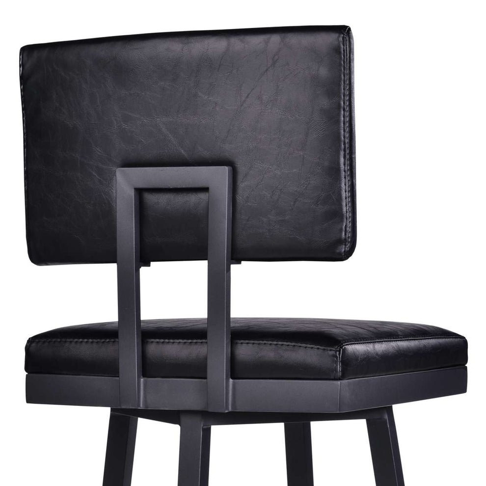 Balboa 30" Bar Height Swivel Vintage Black Faux Leather and Metal Bar Stool By Armen Living | Bar Stools | Modishstore - 4