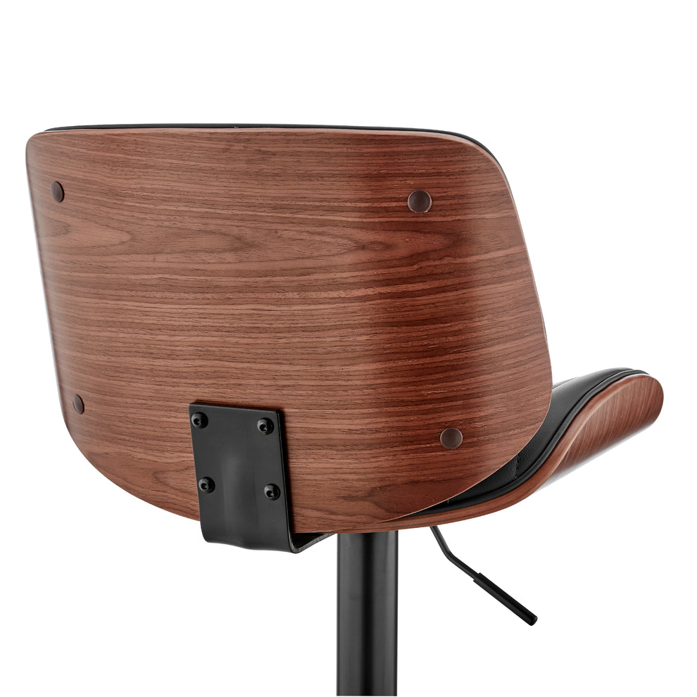Brock Adjustable Black Faux Leather and Walnut Wood Bar Stool with Black Base By Armen Living | Bar Stools | Modishstore - 10