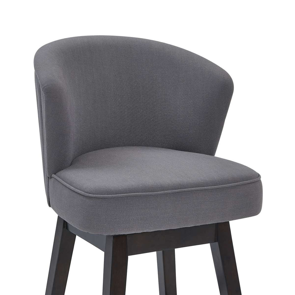 Brandy 26" Counter Height Swivel Grey Fabric and Espresso Wood Bar Stool By Armen Living | Bar Stools |  Modishstore  - 5