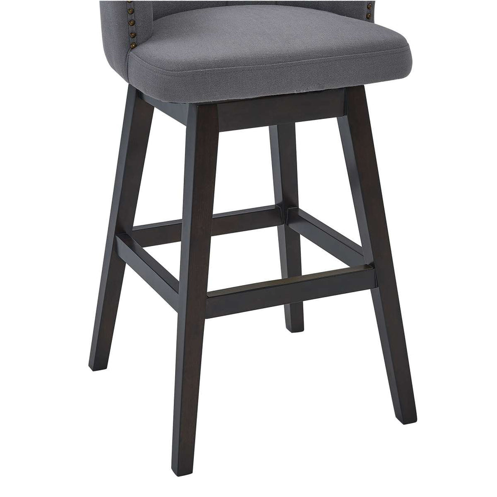 Brandy 26" Counter Height Swivel Grey Fabric and Espresso Wood Bar Stool By Armen Living | Bar Stools |  Modishstore  - 7