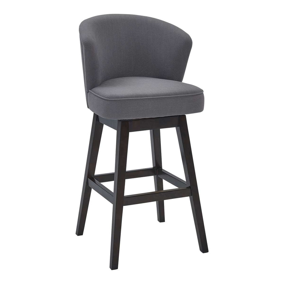 Brandy 26" Counter Height Swivel Grey Fabric and Espresso Wood Bar Stool By Armen Living | Bar Stools |  Modishstore  - 2