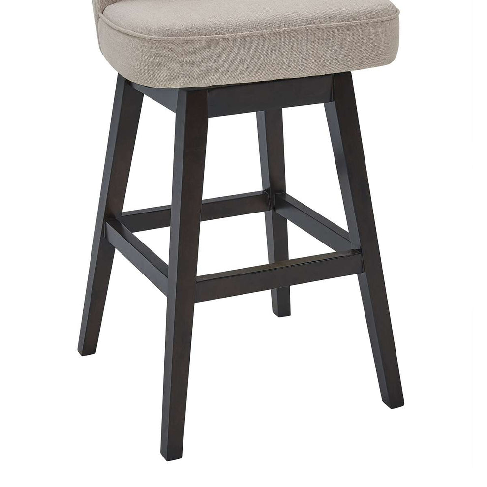 Brandy 30" Bar Height Swivel Tan Fabric and Espresso Wood Bar Stool By Armen Living | Bar Stools |  Modishstore  - 8
