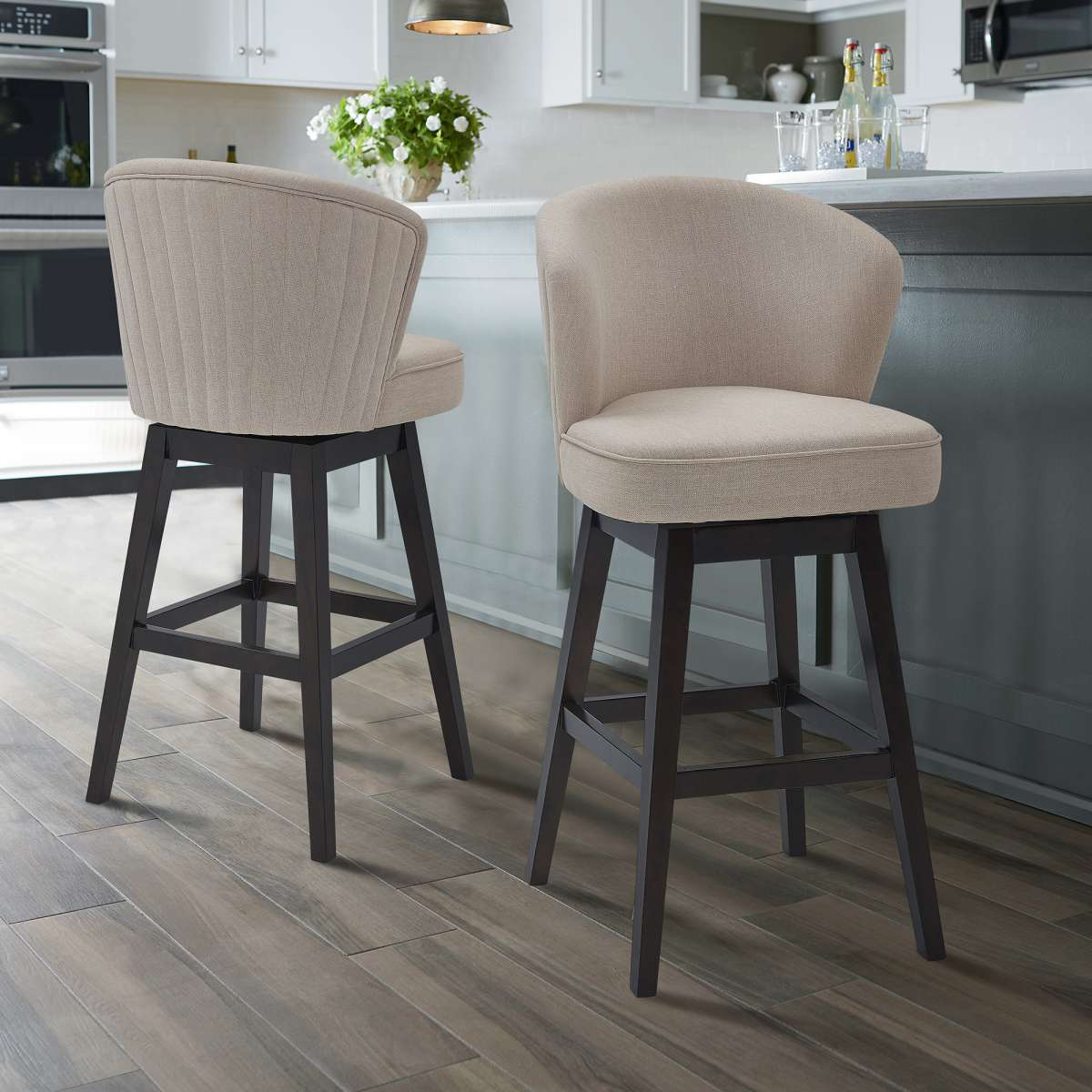 Brandy 30" Bar Height Swivel Tan Fabric and Espresso Wood Bar Stool By Armen Living | Bar Stools |  Modishstore 