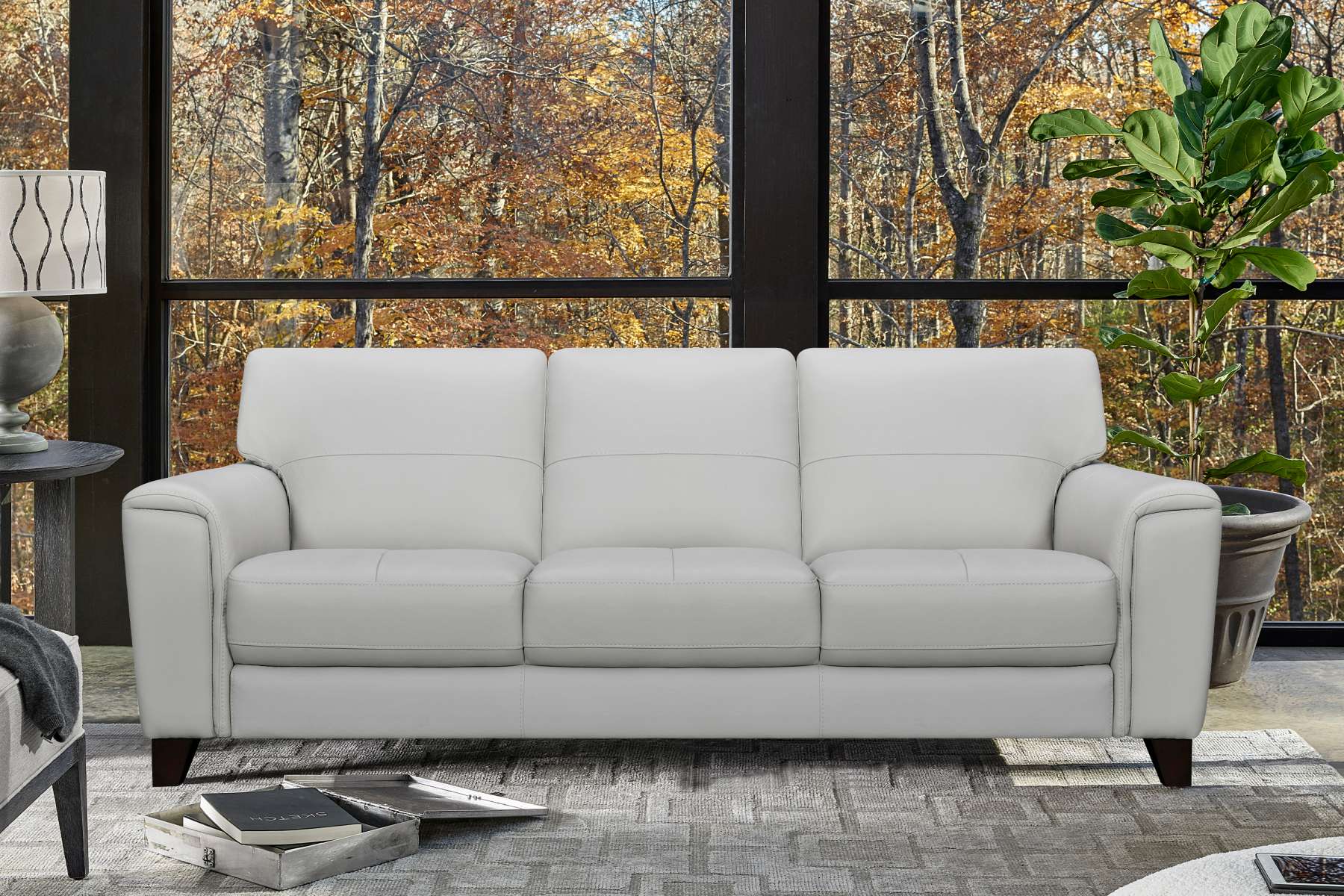 Bergen 87" Dove Gray Genuine Leather Square Arm Sofa By Armen Living | Sofas |  Modishstore 