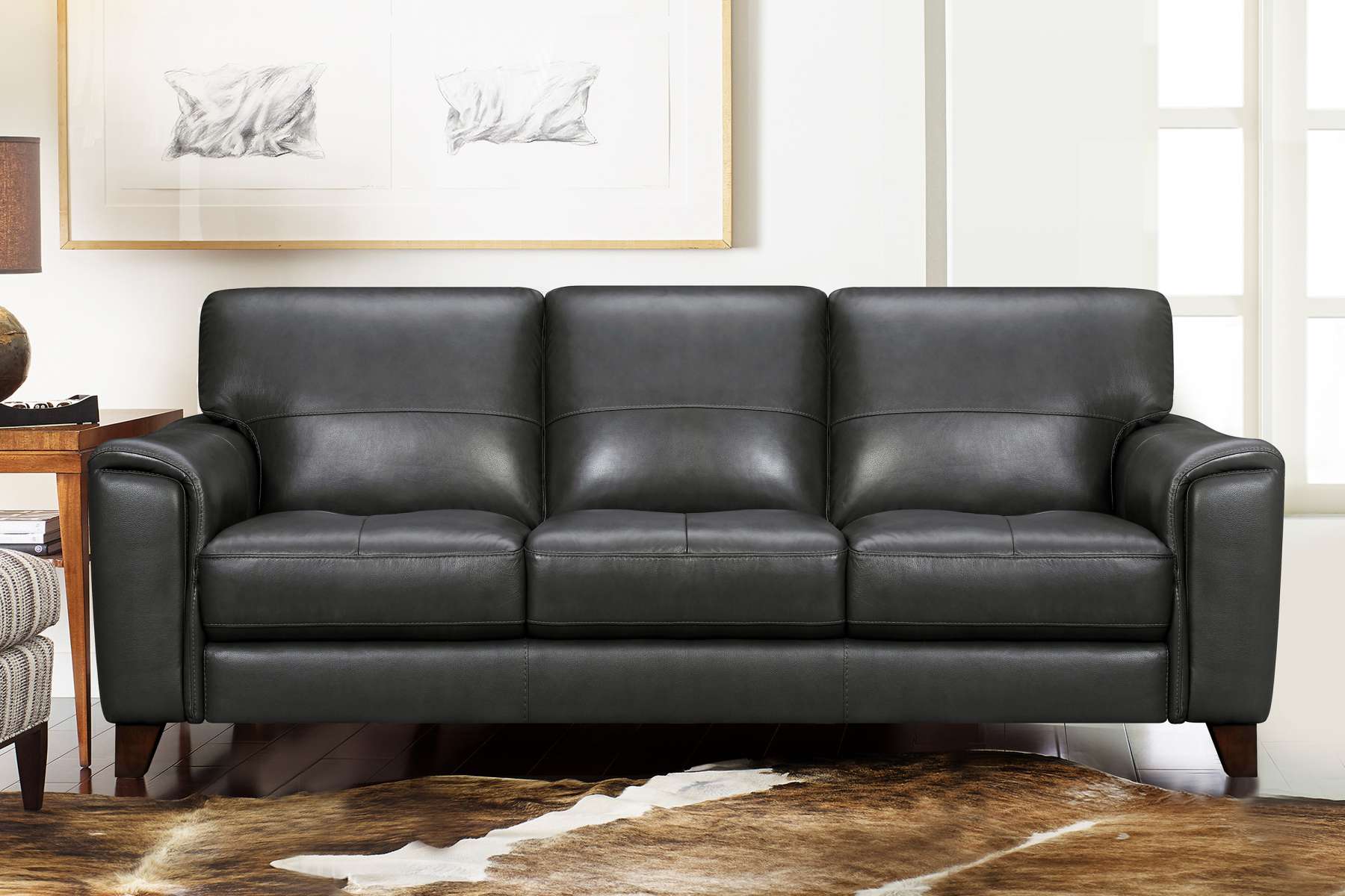 Bergen 87" Dove Gray Genuine Leather Square Arm Sofa By Armen Living | Sofas |  Modishstore  - 22