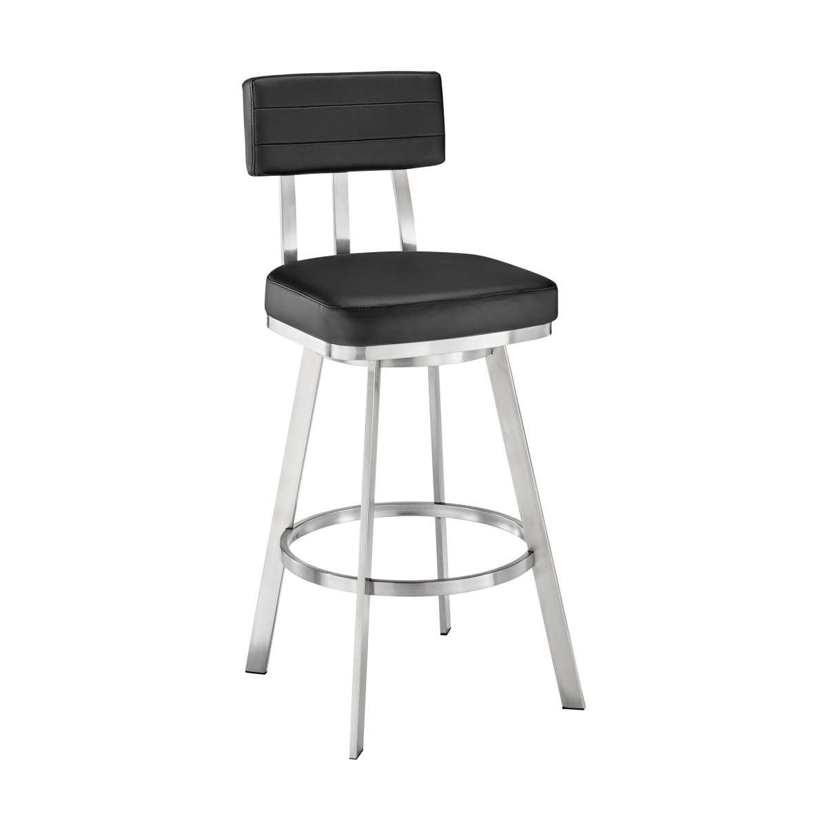 Benjamin 26" Swivel Counter Stool in Brushed Stainless Steel with Black Faux Leather By Armen Living | Bar Stools | Modishstore - 2