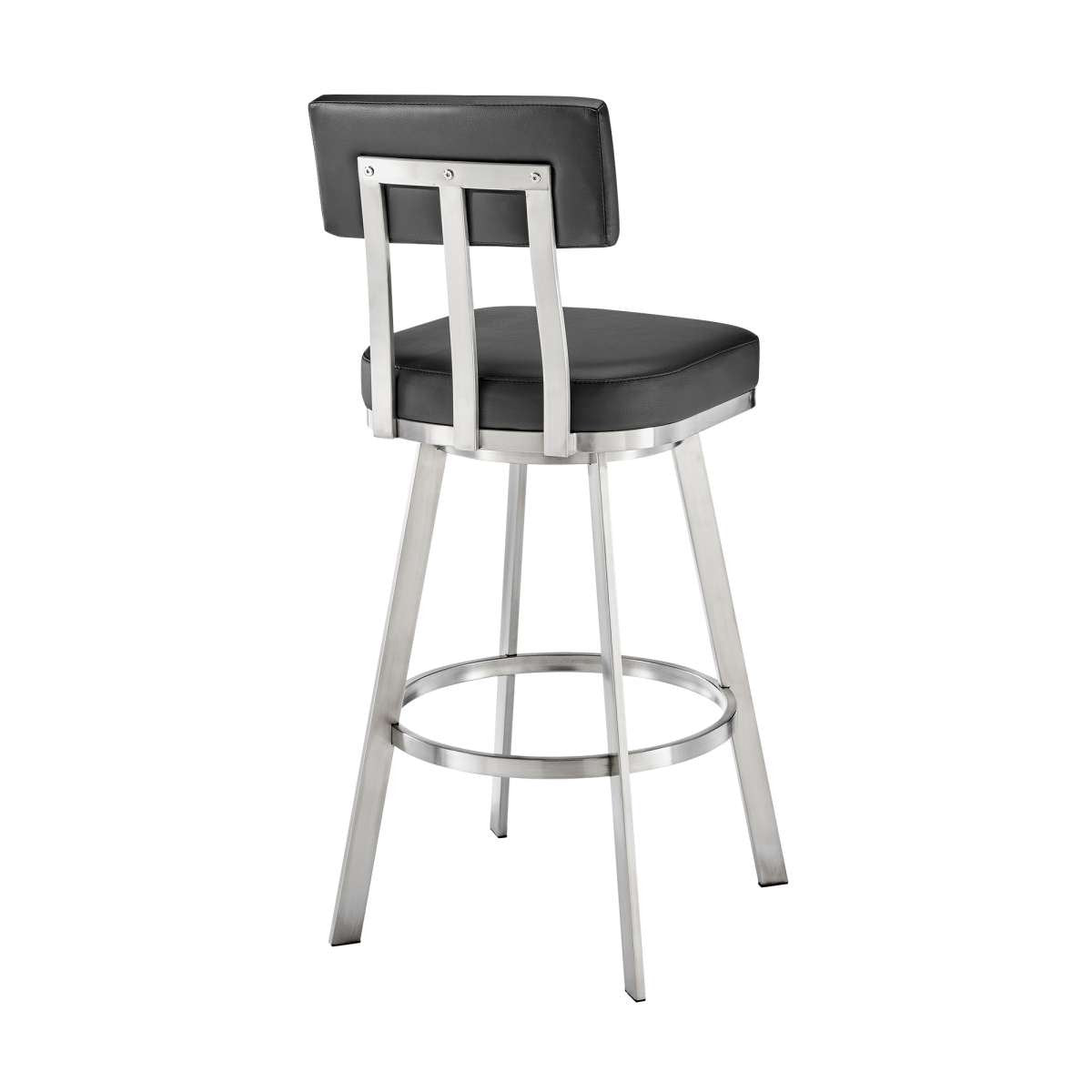 Benjamin 26" Swivel Counter Stool in Brushed Stainless Steel with Black Faux Leather By Armen Living | Bar Stools | Modishstore - 4