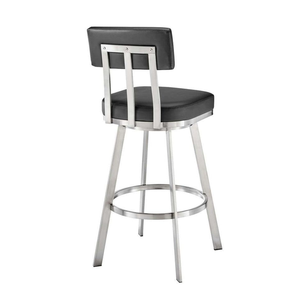 Benjamin 26" Swivel Counter Stool in Brushed Stainless Steel with Black Faux Leather By Armen Living | Bar Stools | Modishstore - 4