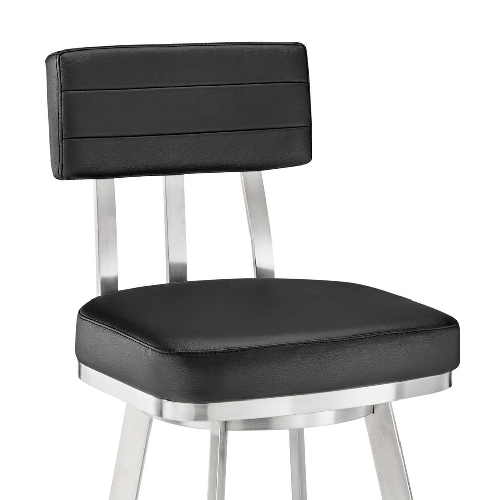 Benjamin 26" Swivel Counter Stool in Brushed Stainless Steel with Black Faux Leather By Armen Living | Bar Stools | Modishstore - 5