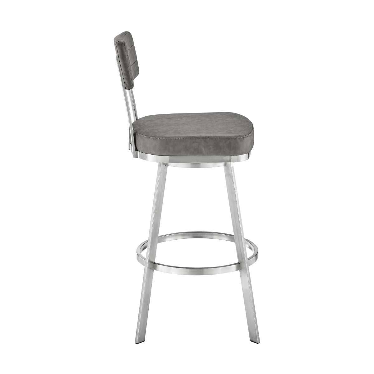 Benjamin 26" Swivel Counter Stool in Brushed Stainless Steel with Gray Faux Leather By Armen Living | Bar Stools | Modishstore - 3