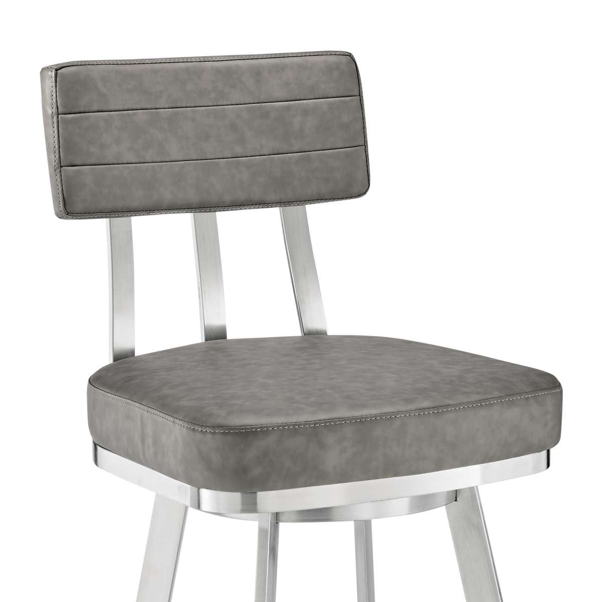 Benjamin 26" Swivel Counter Stool in Brushed Stainless Steel with Gray Faux Leather By Armen Living | Bar Stools | Modishstore - 5
