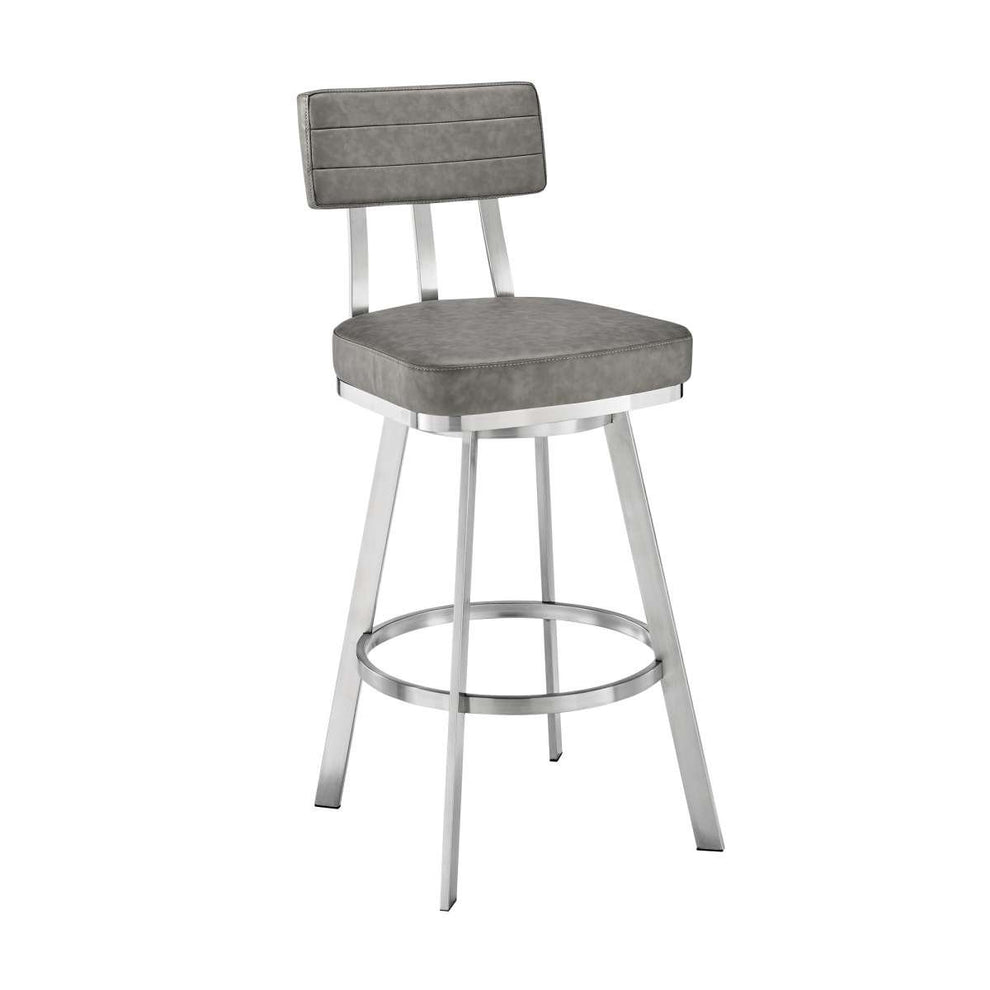 Benjamin 30" Swivel Bar Stool in Brushed Stainless Steel with Gray Faux Leather By Armen Living | Bar Stools | Modishstore - 2
