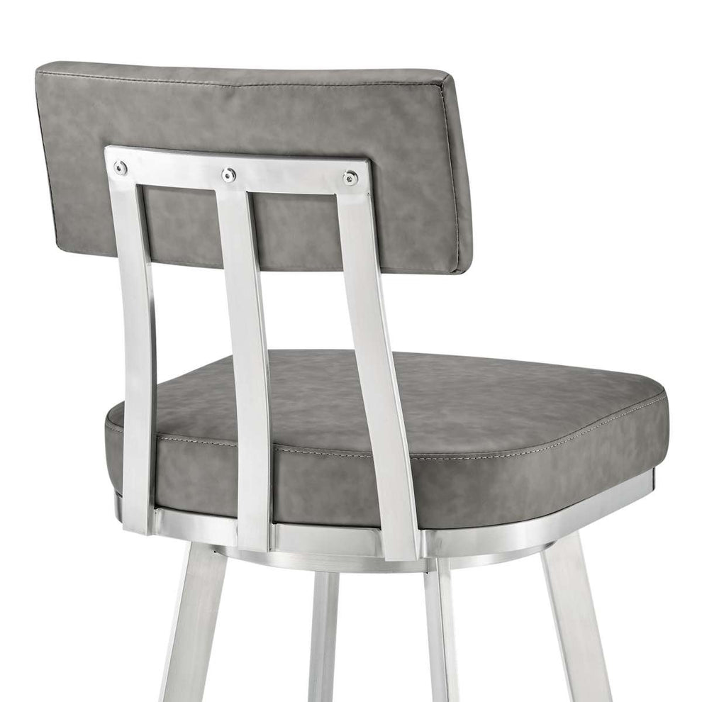 Benjamin 30" Swivel Bar Stool in Brushed Stainless Steel with Gray Faux Leather By Armen Living | Bar Stools | Modishstore - 7