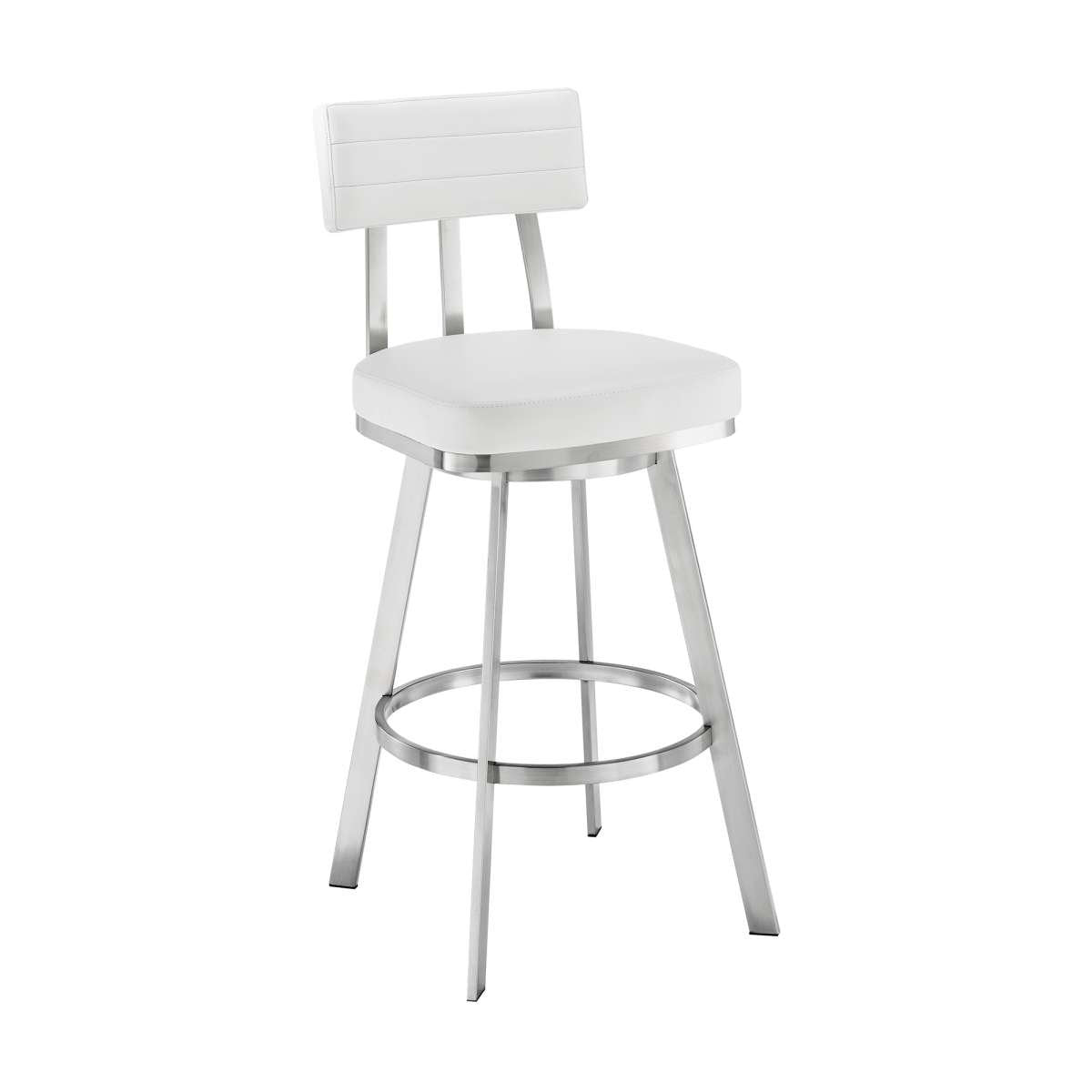 Benjamin 30" Swivel Bar Stool in Brushed Stainless Steel with White Faux Leather By Armen Living | Bar Stools | Modishstore - 2