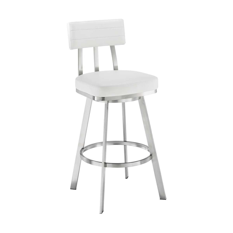 Benjamin 30" Swivel Bar Stool in Brushed Stainless Steel with White Faux Leather By Armen Living | Bar Stools | Modishstore - 2