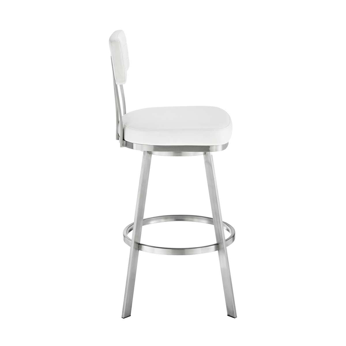 Benjamin 30" Swivel Bar Stool in Brushed Stainless Steel with White Faux Leather By Armen Living | Bar Stools | Modishstore - 3