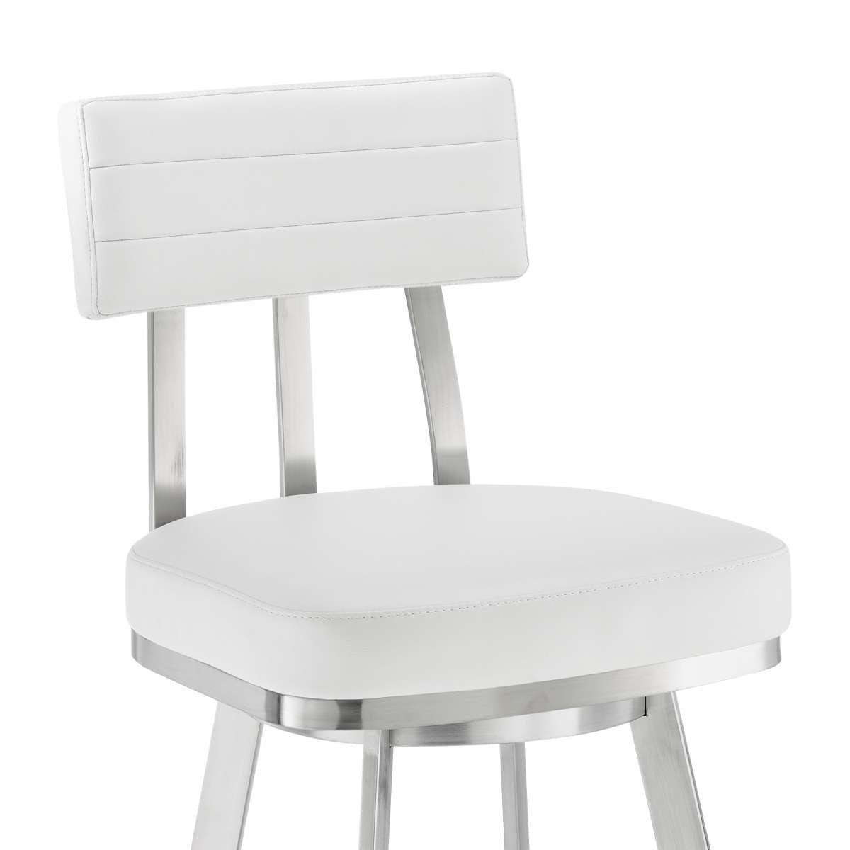 Benjamin 30" Swivel Bar Stool in Brushed Stainless Steel with White Faux Leather By Armen Living | Bar Stools | Modishstore - 5