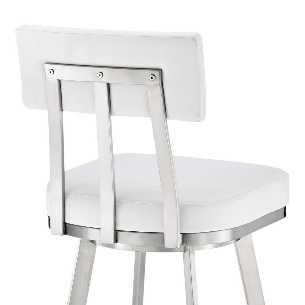 Benjamin 30" Swivel Bar Stool in Brushed Stainless Steel with White Faux Leather By Armen Living | Bar Stools | Modishstore - 7